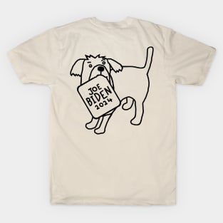 BACK PRINT Dog with Joe Biden 2024 Sign Line Drawing T-Shirt